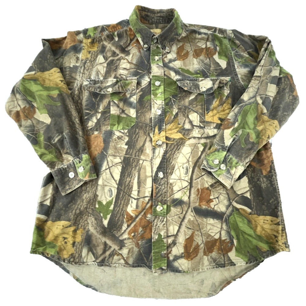 Vintage Camo Shirt Men Large Button Up Chamois Cloth Realtree Hardwoods Y2K